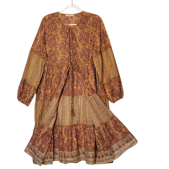 Chelsea & Violet Floral Paisley Open Front Duster Dress Orange Red Boho L/XL - Picture 8 of 16